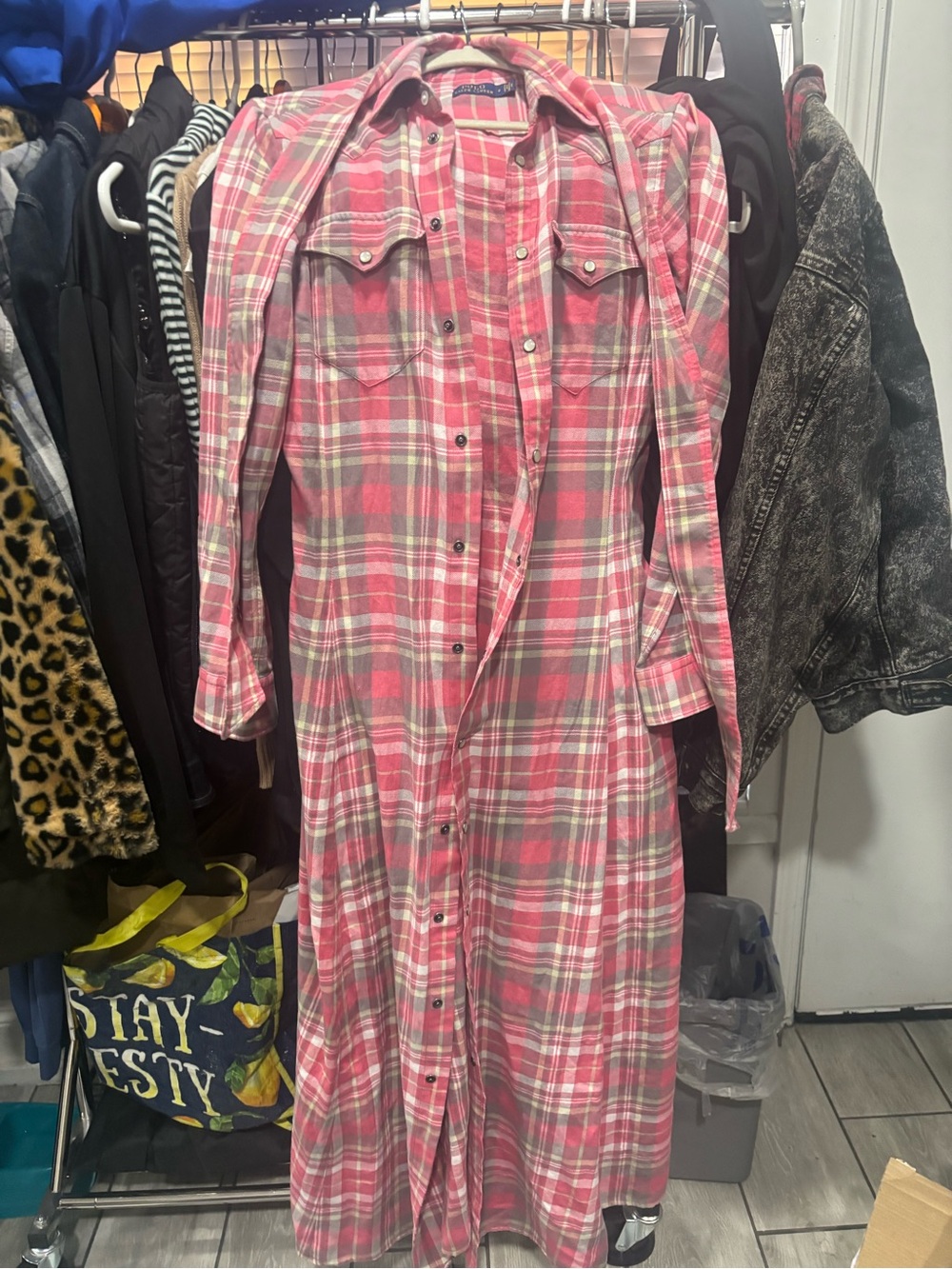 Ralph Lauren Pink Plaid Button-Down Maxi Shirt Dress